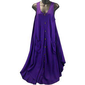 Metropolitan Women Plus Sz S Purple Mock Button Front Sleeveless Lagenlook Maxi